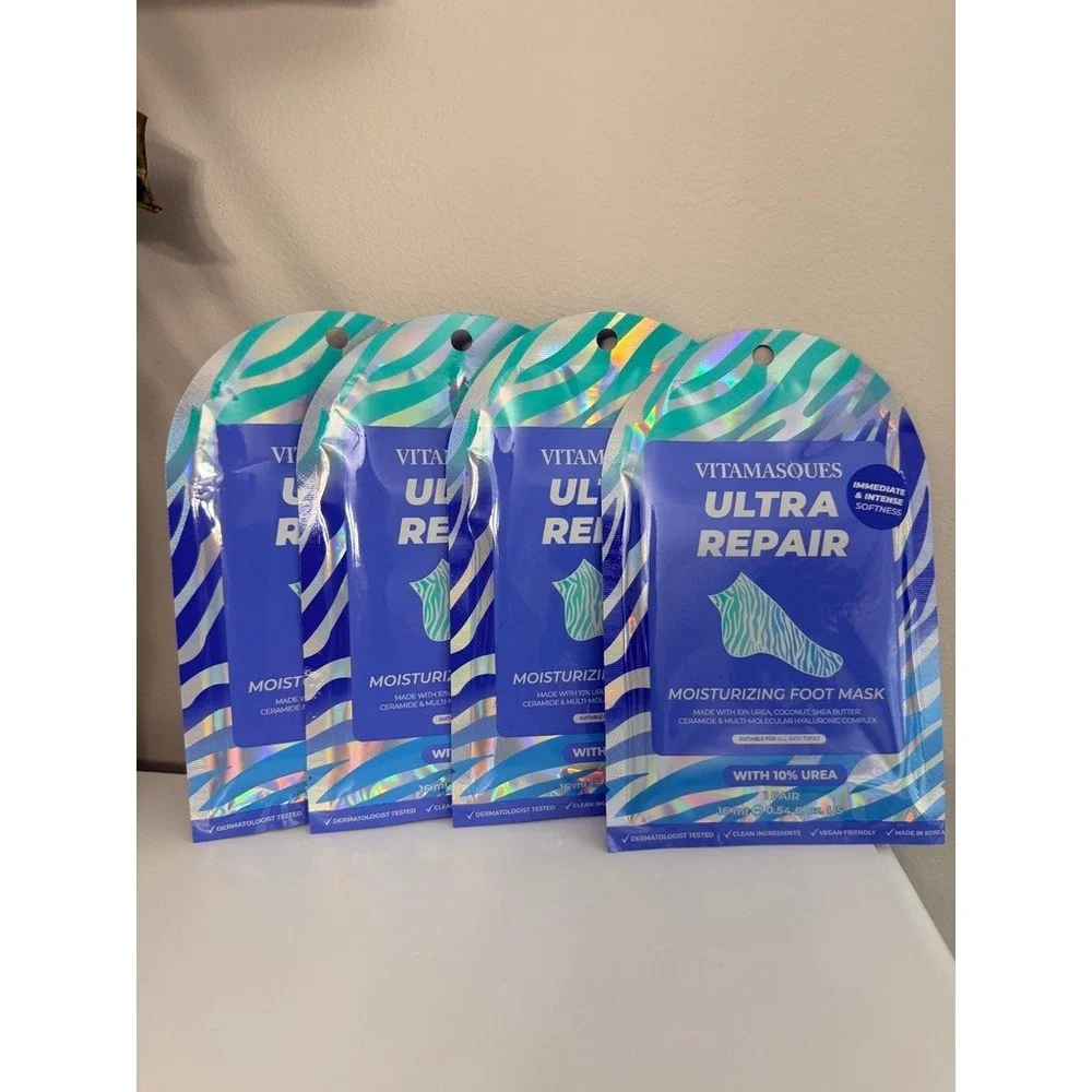 Vitamasques Ultra Repair Foot Mask Unisex 4 Pack Blue‎ Urea Hyaluronic NWT